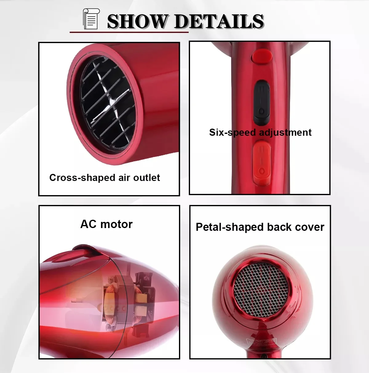 Sèche Cheveux Salon 5000 W - AC Moteur - Rouge