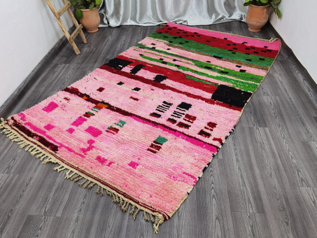 Fabulous Handmade Rug - Pink Moroccan Rug - Moroccan Boujad Rug - Azilal Rug - Abstract Multicolore Carpet - Handmade Moroccan Rug