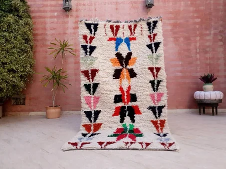 Vintage Moroccan Rug 4x7.5 unique Super Pretty vintage Fluffy Berber rug, colorful boujaad berber rug, artistic rug, soft wool accent rug