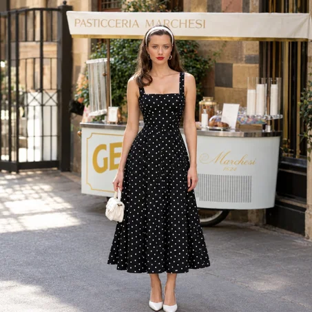 Robe à col carrée à motif pois HELENA