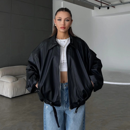 Veste en cuir avec ceinture