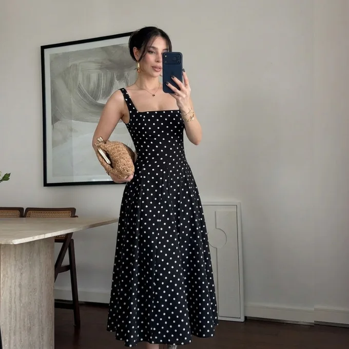Robe à col carrée à motif pois HELENA