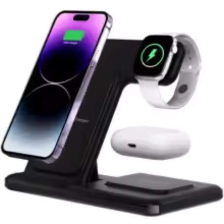 حامل شاحن لاسلكي سريع AIXXCO بقدرة 15 وات 3 في 1 محطة شحن قابلة للطي لهاتف iPhone 15 14 13 Apple Watch 9 8 7 Airpods Pro