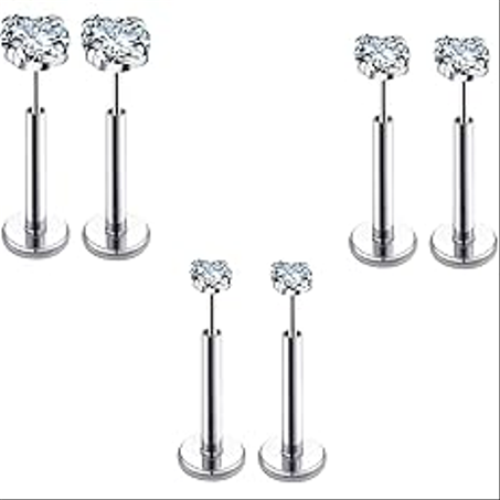 6 أزواج من أقراط غضروف الأذن للجميع من باستيل 20 جرام، فولاذ من الدرجة الجراحية 316L، أقراط بخلفية مسطحة، 2 -6 ملم بنمط باربل زركونيا مستديرة بيرسينج لغضروف الأذن وفتحة الأنف