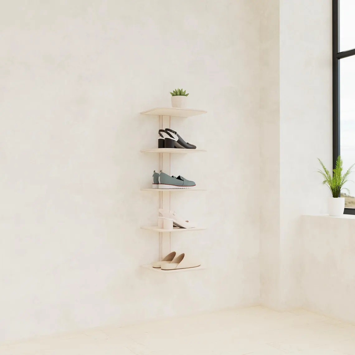 Support mural pour chaussures – 8 tablettes artisanales