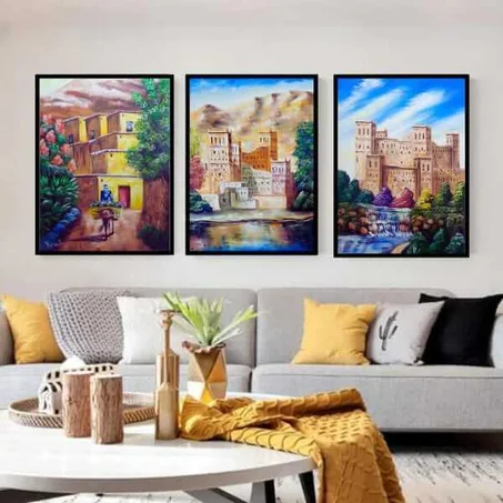 Une offre spéciale pour trois tableaux peints à la main mesurant 60 x 40 cm