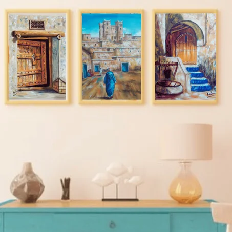 Une offre spéciale pour trois tableaux peints à la main mesurant 60 x 40 cm