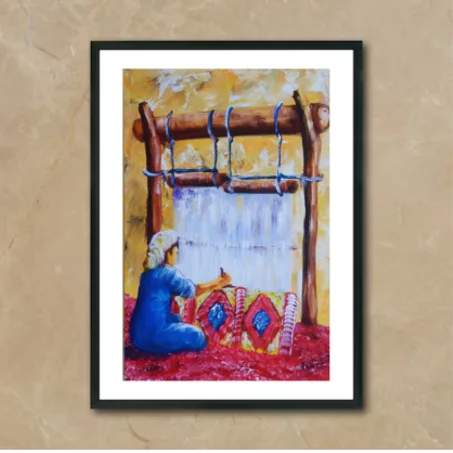 Femme marocaine et le tissage tableau Peinte à la Main sur la toile