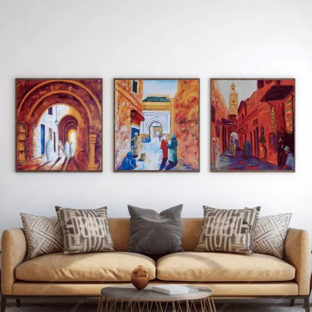 Une offre spéciale pour trois tableaux peints à la main mesurant 60 x 40 cm
