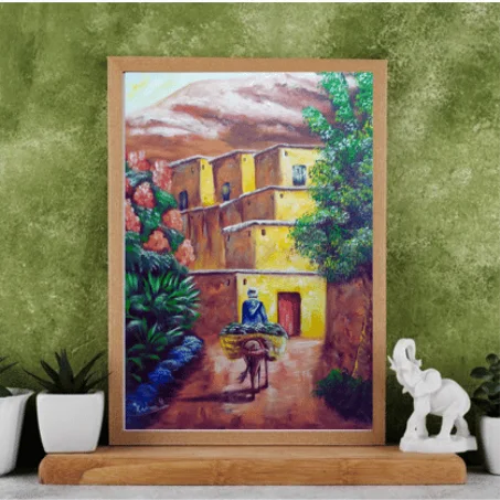 village  ,tableau Peinte à la Main sur la toile