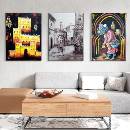 Une offre spéciale pour trois tableaux peints à la main mesurant 60 x 40 cm