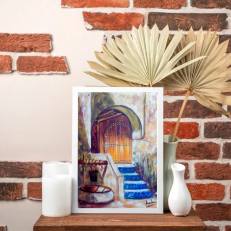 Porte Amazigh ,tableau Peinte à la Main sur la toile