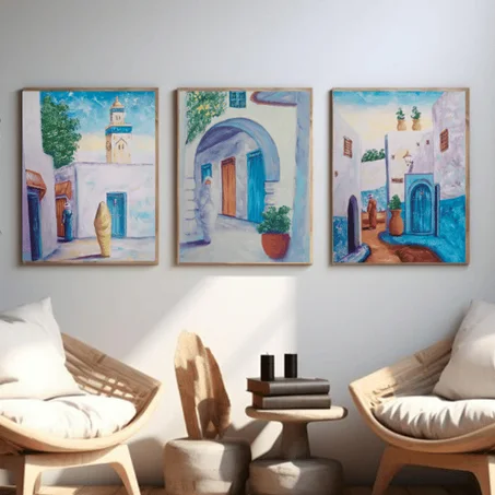 Une offre spéciale pour trois tableaux peints à la main mesurant 60 x 40 cm