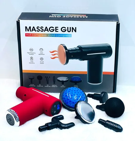 جهاز تدليك كهربائي محمول باليد لتدليك العضلات العميق لتخفيف الام العضلات، مع 6 رؤوس تدليك قابلة للاستبدال و6 سرعات قابلة للتعديل