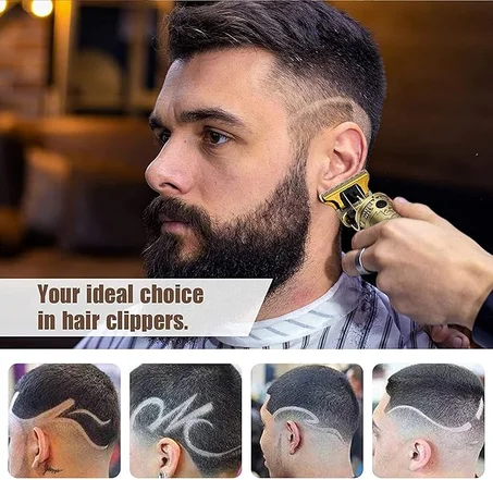 ماكينة حلاقة شعر جديدة للرجال، ماكينة حلاقة احترافية بدون فراغات بشفرة على شكل حرف T، ماكينة حلاقة كهربائية قابلة لاعادة الشحن، ماكينة حلاقة اللحية الكهربائية مع شاشة LCD... (ذهبي)
