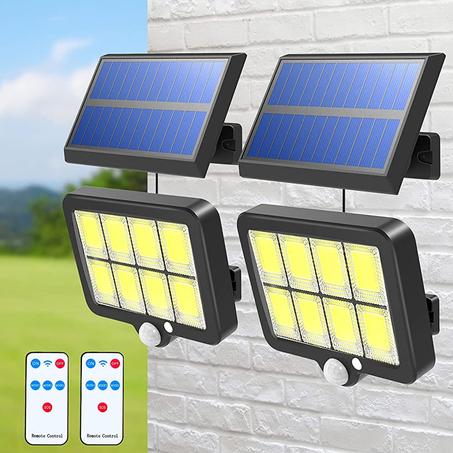 2 lampes solaire LED extérieure avec détecteur de mouvement, étanche, angle d'éclairage de 120°, 2 appliques murale solaire pour jardin avec câble de 5 m