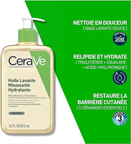 CeraVe Huile de Douche Lavante à l'Acide Hyaluronique | 236ml  |Pour Peaux Normales à Très Sèches, à Tendance Atopique