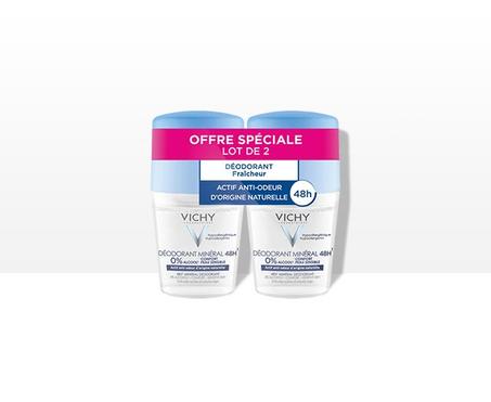 VICHY Lot de 2 Déodorants bille minéral 48H actif anti-odeur d'origine naturelle