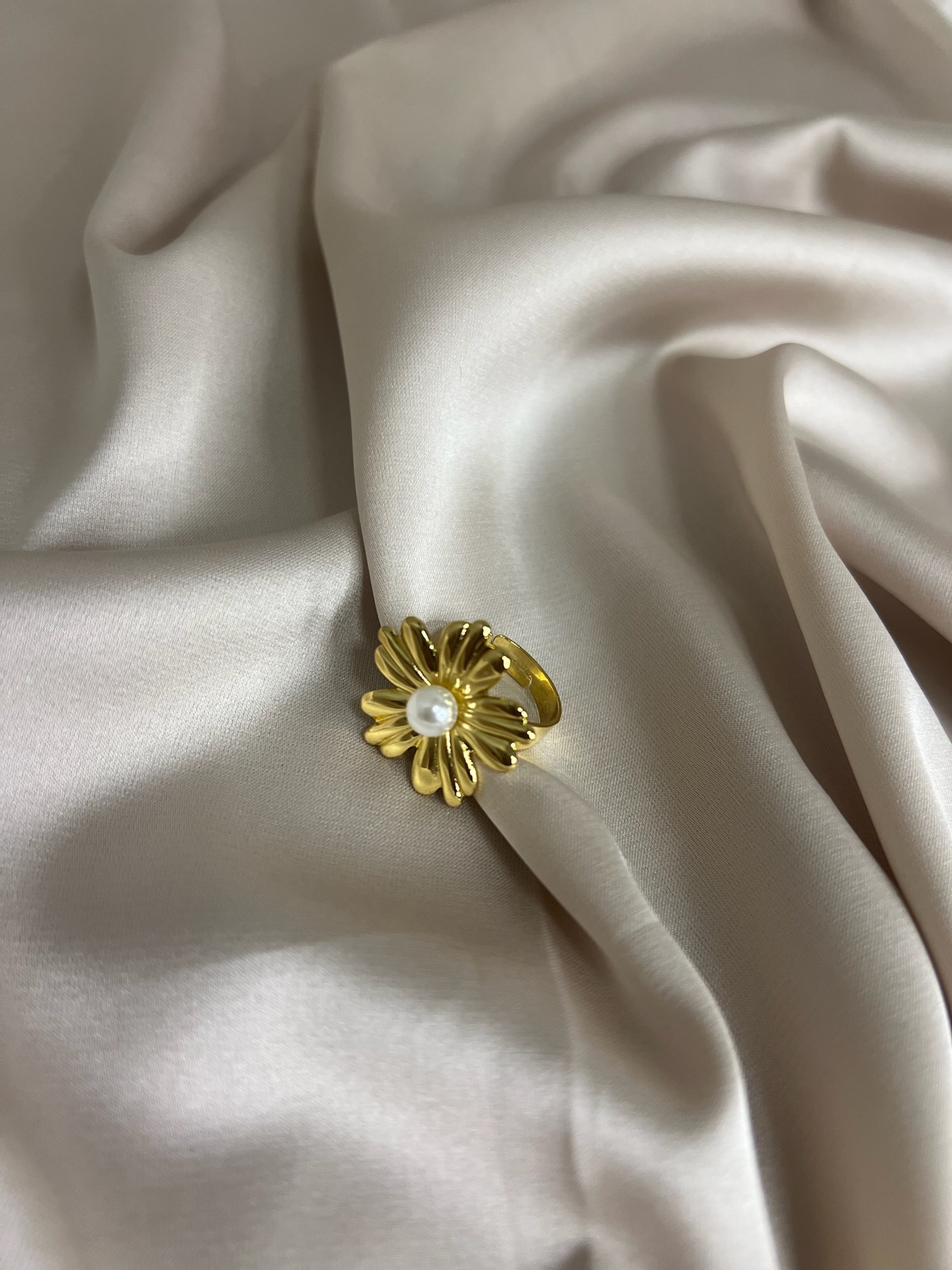 Bague Ajustable Fleur Avec Perle