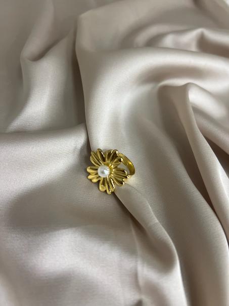 Bague Ajustable Fleur Avec Perle