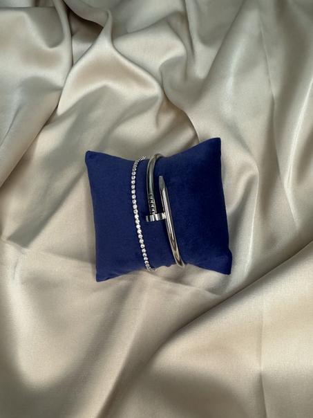 Élégance argentée – Pack Bracelet Clou simple & Rivière Strass