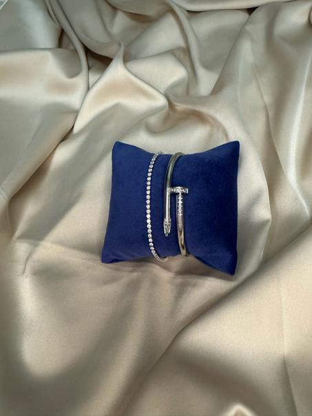 Élégance argentée – Pack Bracelet Clou perlé & Rivière Strass