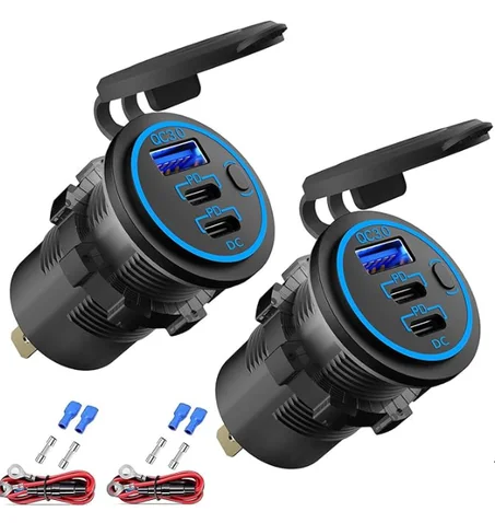 شاحن سريع للهاتف الخلوي والتابلت، مناسب للسيارة والقارب والمركبات الترفيهية والمركبة