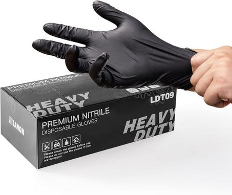 LANON - Guantes desechables de nitrilo negro de 6 mil, aptos para alimentos, resistentes, puntas de los dedos texturizadas, sin látex, talla XL