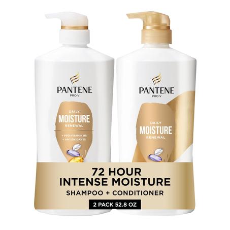 Pantene Juego de champú y acondicionador, renovación diaria de la humedad, nutrientes Pro-V para cabello seco, teñido y lacio, hidratación y suavidad de 72 horas, 52.8 onzas en total + Miracl