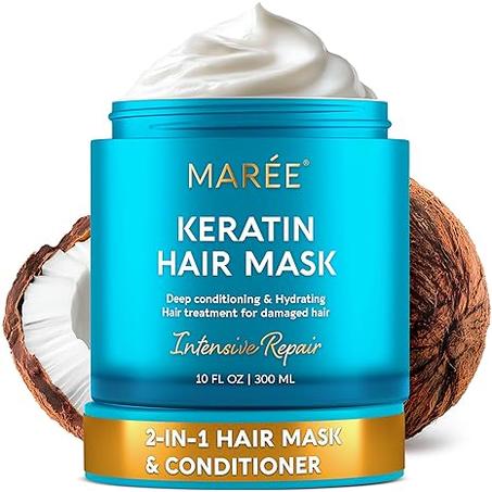 MAREE - Mascarilla capilar para cabello dañado, acondicionador de tratamiento capilar con queratina, mascarilla acondicionadora muy profunda para crecimiento, hidratación y reparación del cab