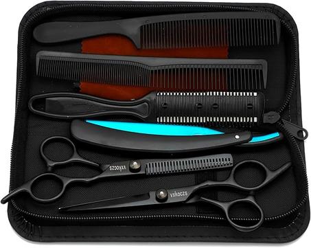 Juego de 6 tijeras para el cabello, kit de tijeras de peluquería de acero 440C con estuche, tijeras de peluquería profesionales afiladas para salón, hogar, hombres/mujeres, niños y aseo de ma