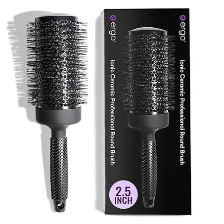 ERGO Cepillo redondo iónico de cerámica para soplar – Cepillos de pelo de calidad de salón para mujeres – Cepillo de rodillo para secar con soplado, peinado húmedo y seco, cuidado del cabello