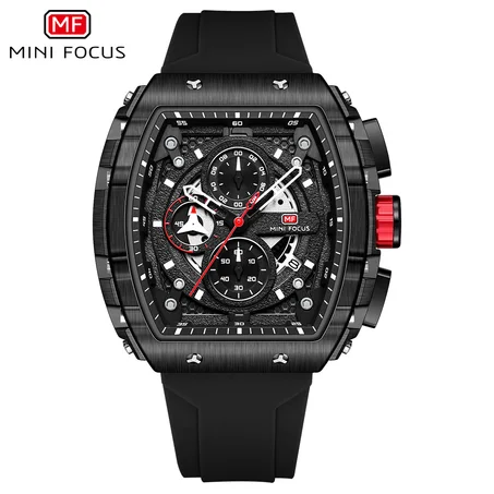 MINI FOCUS -MF0399G- Montre chronographe pour homme avec un bracelet de montre en Silicone. Le mouvement à quartz et les aiguilles lumineuses.La montre est étanche jusqu'à 30M
