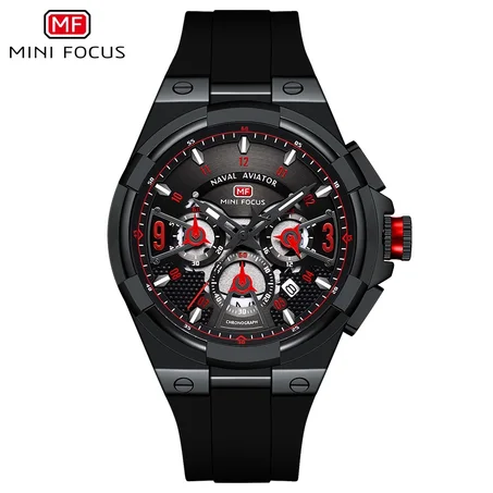 MINI FOCUS -MF0402G- Montre chronographe pour homme avec un bracelet de montre en Silicone. Le mouvement à quartz et les aiguilles lumineuses.La montre est étanche jusqu'à 30M