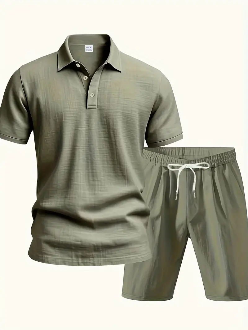 Ensemble T-Shirt Manches Courtes en Lin Respirant et Shorts pour Homme