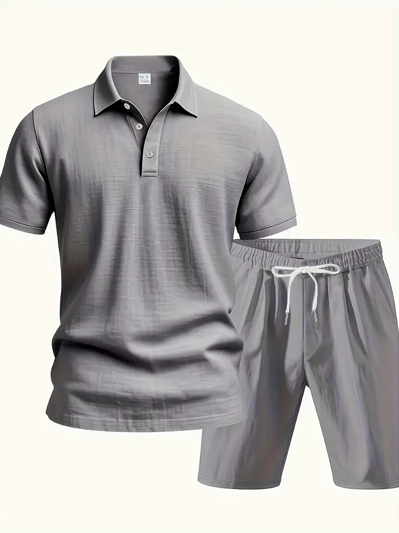 Ensemble T-Shirt Manches Courtes en Lin Respirant et Shorts pour Homme