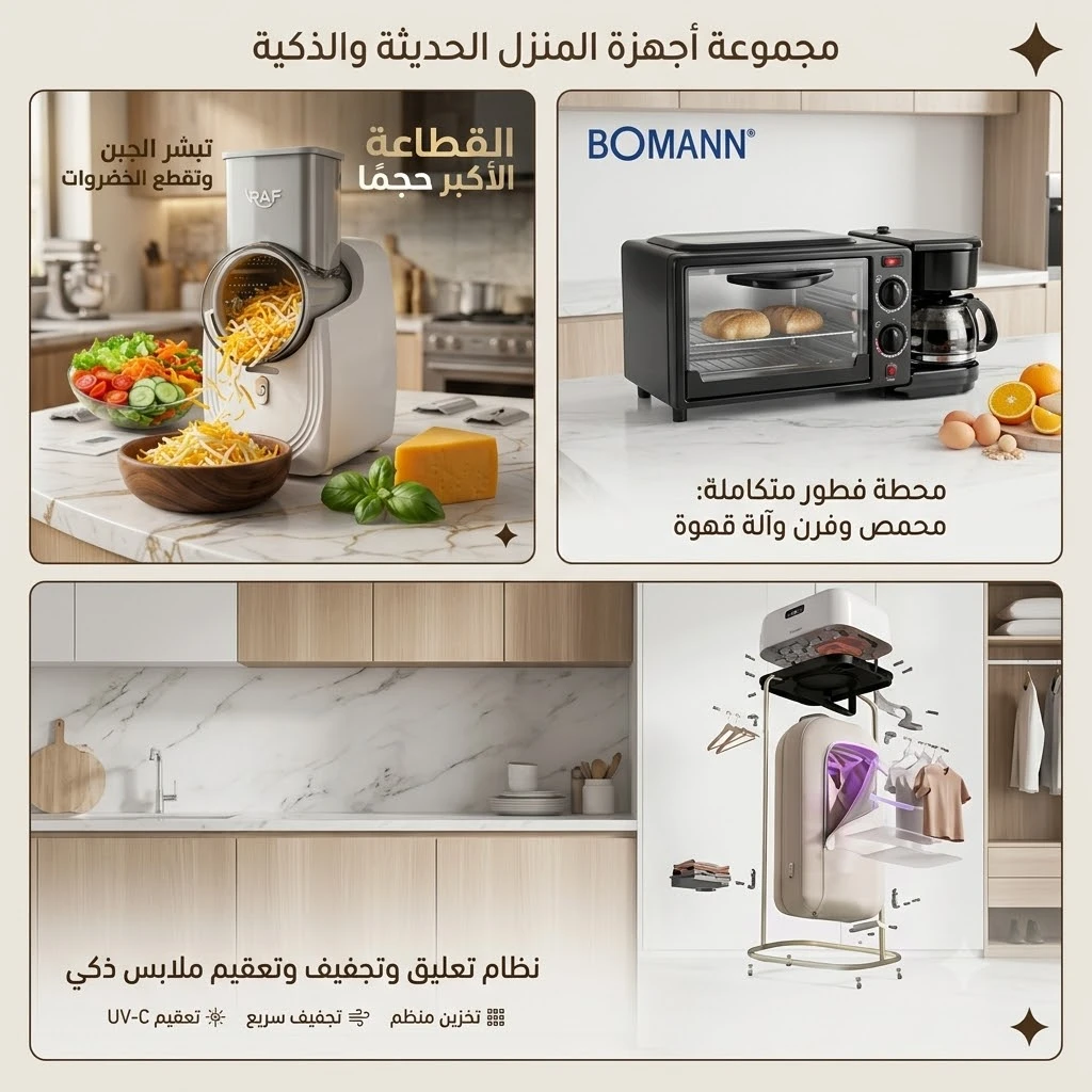 العرض المتكامل للمنزل العصري: ماكينة الإفطار 3 في 1 + مجفف الملابس السحري + القطاعة الكهربائية الكبرى (ضمان سنتين)