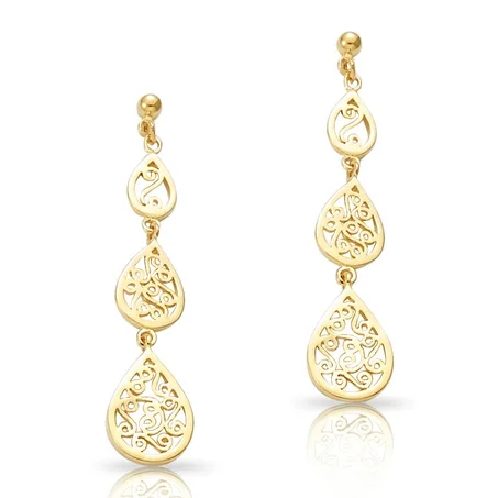 Boucles D'oreilles Plaquée Or Trois Gouttes Filigrane – Doré