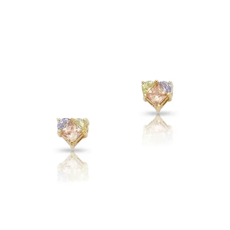 Boucles D'oreilles Plaquée Or Cœur - Doré & Lavande & Champagne