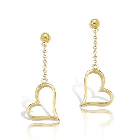 Boucles D'oreilles Plaquée Or Cœurs Pendants – Doré