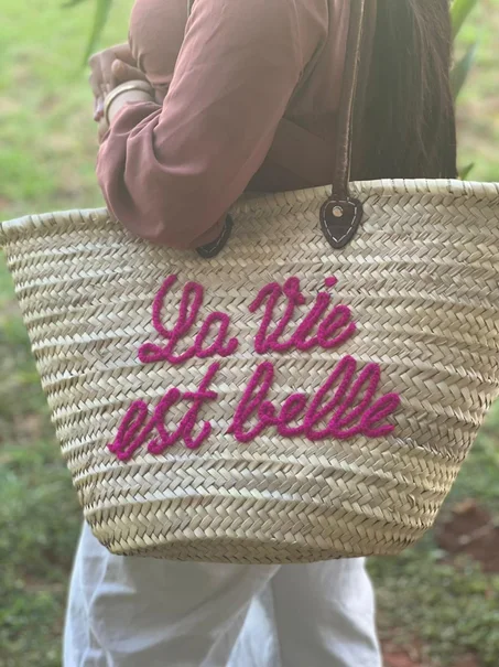 Sac A main  la vie est belle Tissé à la main avec Poignée solide en Cuir