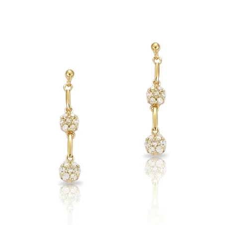 Boucles D'oreilles Plaquée Or Deux Fleurs - Doré & Blanc