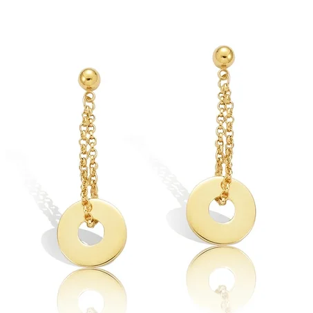 Boucles D'oreilles Plaquée Or Disques Pendants – Doré