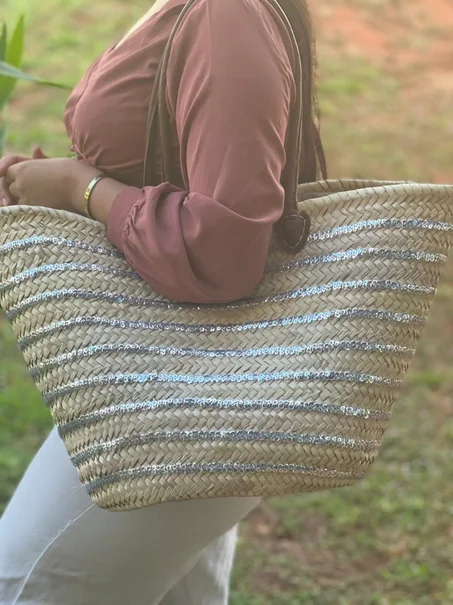 Sac A main  Tissé a la main avec Poignée solide en Osier pour Femme