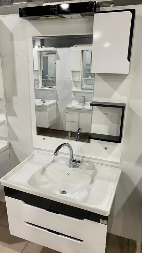 meuble SDB Blanc et Noir 80 cm