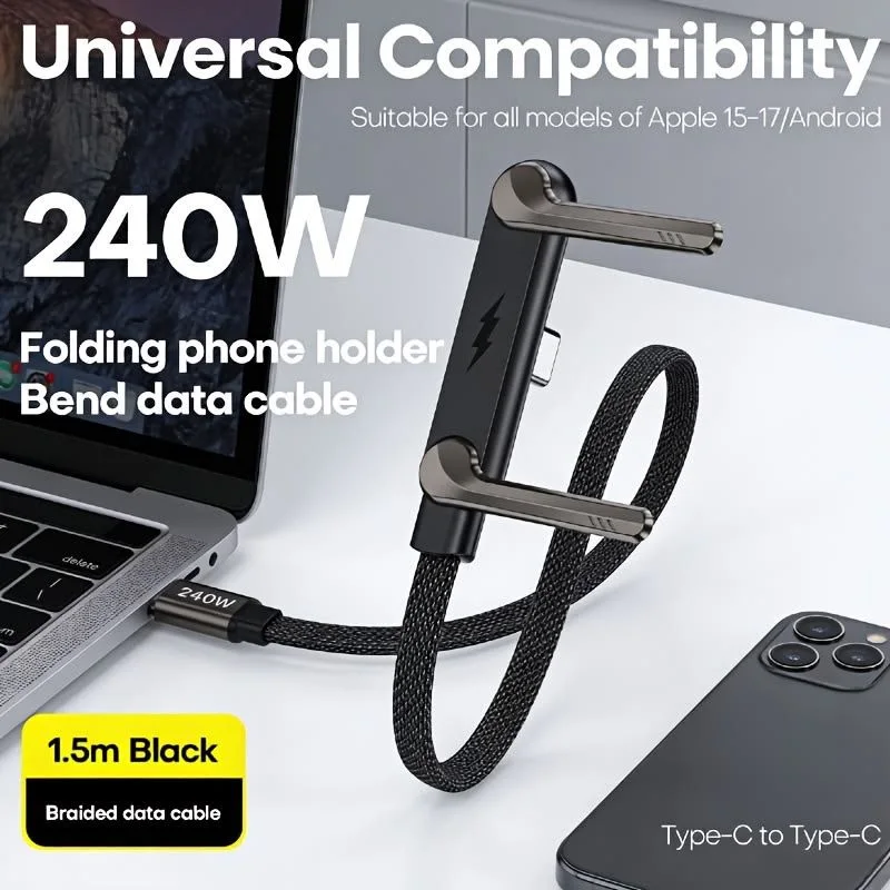 Câble 2-en-1 Ultra Rapide 240W : Chargeur & Support Smartphone Intégré ⚡