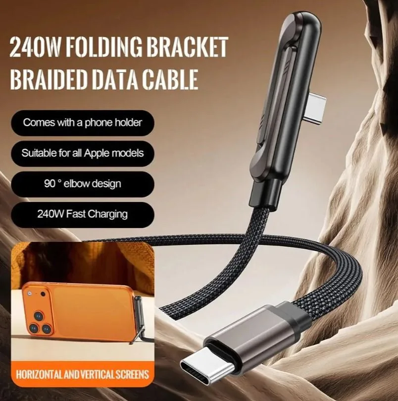 Câble 2-en-1 Ultra Rapide 240W : Chargeur & Support Smartphone Intégré ⚡