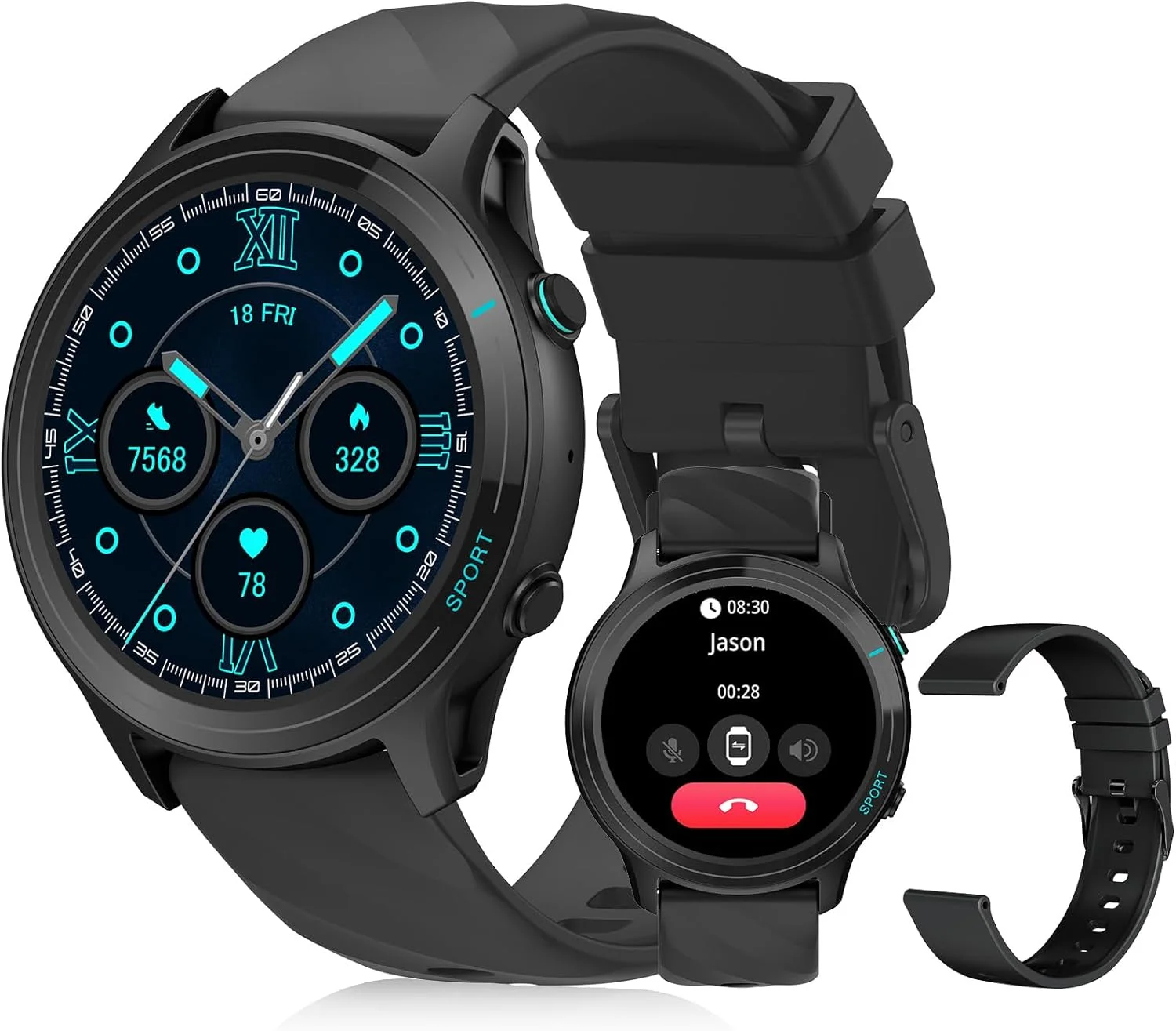 ساعة ذكية للرجال من بيجي، شاشة HD 1.54 بوصة، تنبيهات الصلاة ودعم اللغة العربية، أكثر من 120 وضع رياضي، مقاومة للماء IP68، تتبع الأكسجين في الدم والنوم ومكالمات بلوتوث، توافق مع اندرويد وiOS (