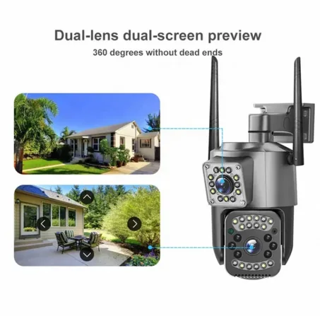 Camera Wifi Extérieure PTZ sans fil double Objectif 2MP, APP: V380Pro