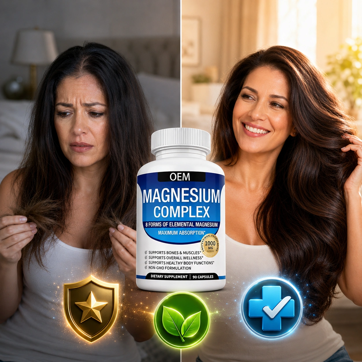 Magnesium Complex 8-en-1: Detén la caída y recupera  volumen.